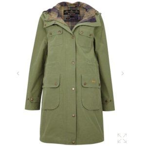 BARBOUR Idris Waterproof Jacket Long Hooded Lined Tartan 12 NWT Bayleaf Green